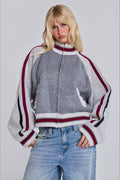 Retro Gothic Colorblock Zip-up Knit Sweater