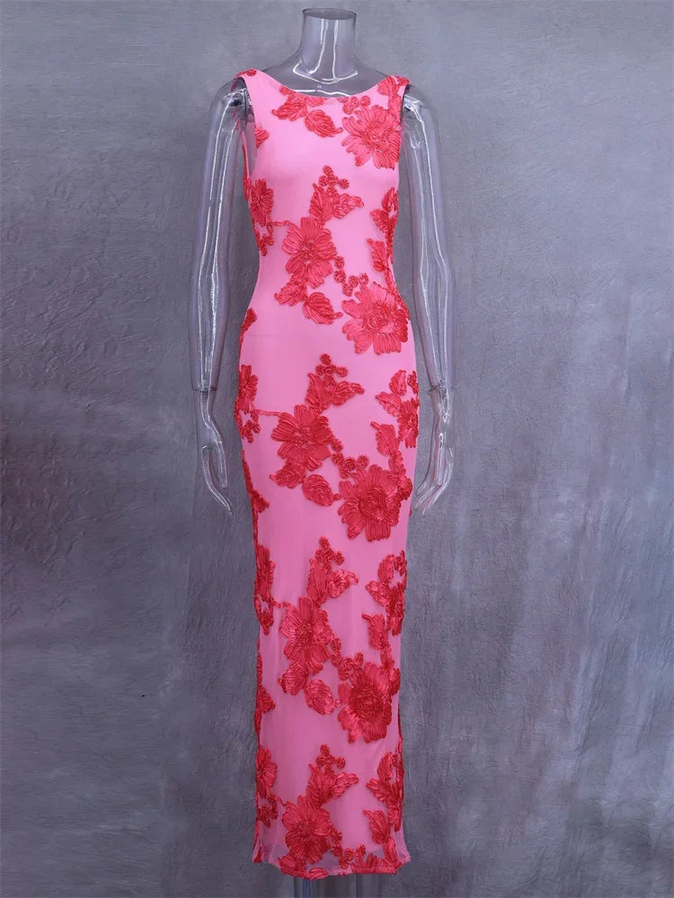 Autumn Printed Female Long Dress Patchwork Sleeveless Slim Party Dress Contrast Beach Clothes ’s Dress