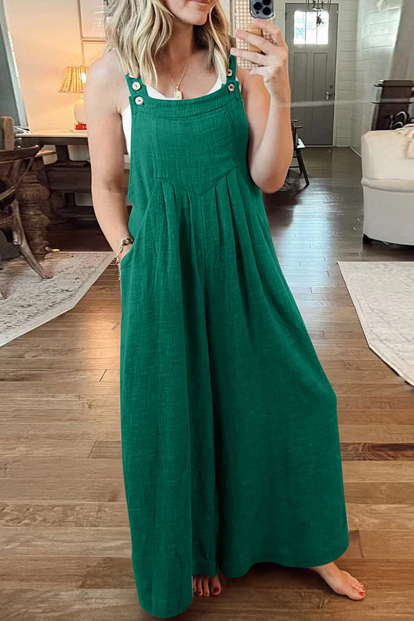 Cotton and Linen Loose One-piece Wide-leg Overalls