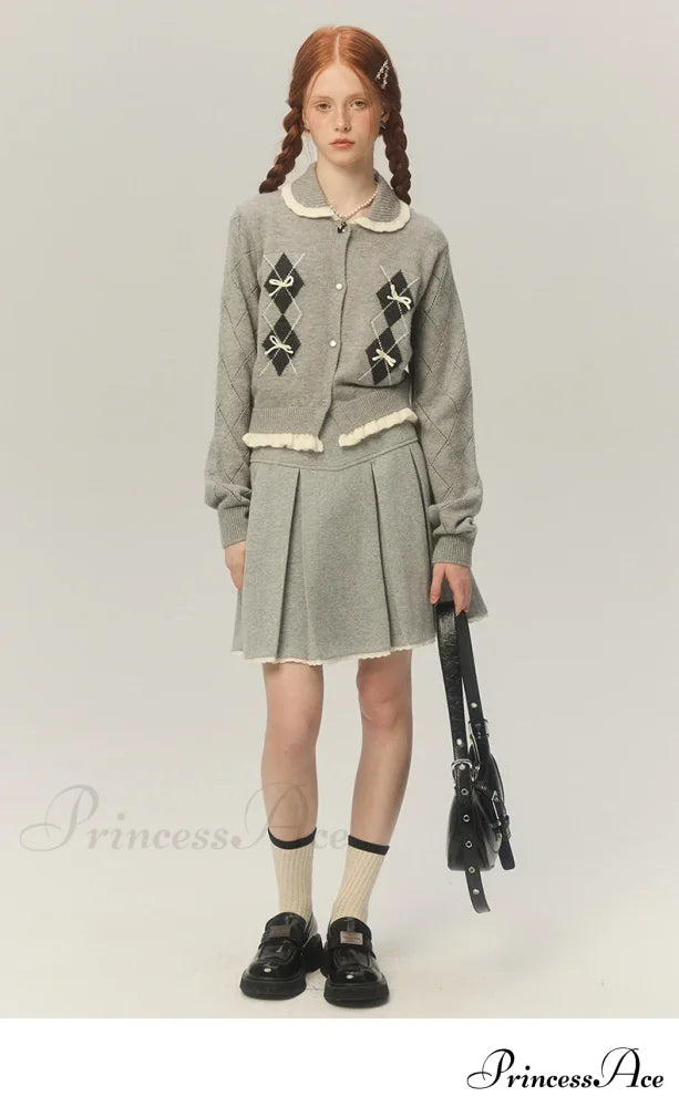 Argyle Collar Stylish Buttoned Knitted Cardigan