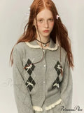 Argyle Collar Stylish Buttoned Knitted Cardigan