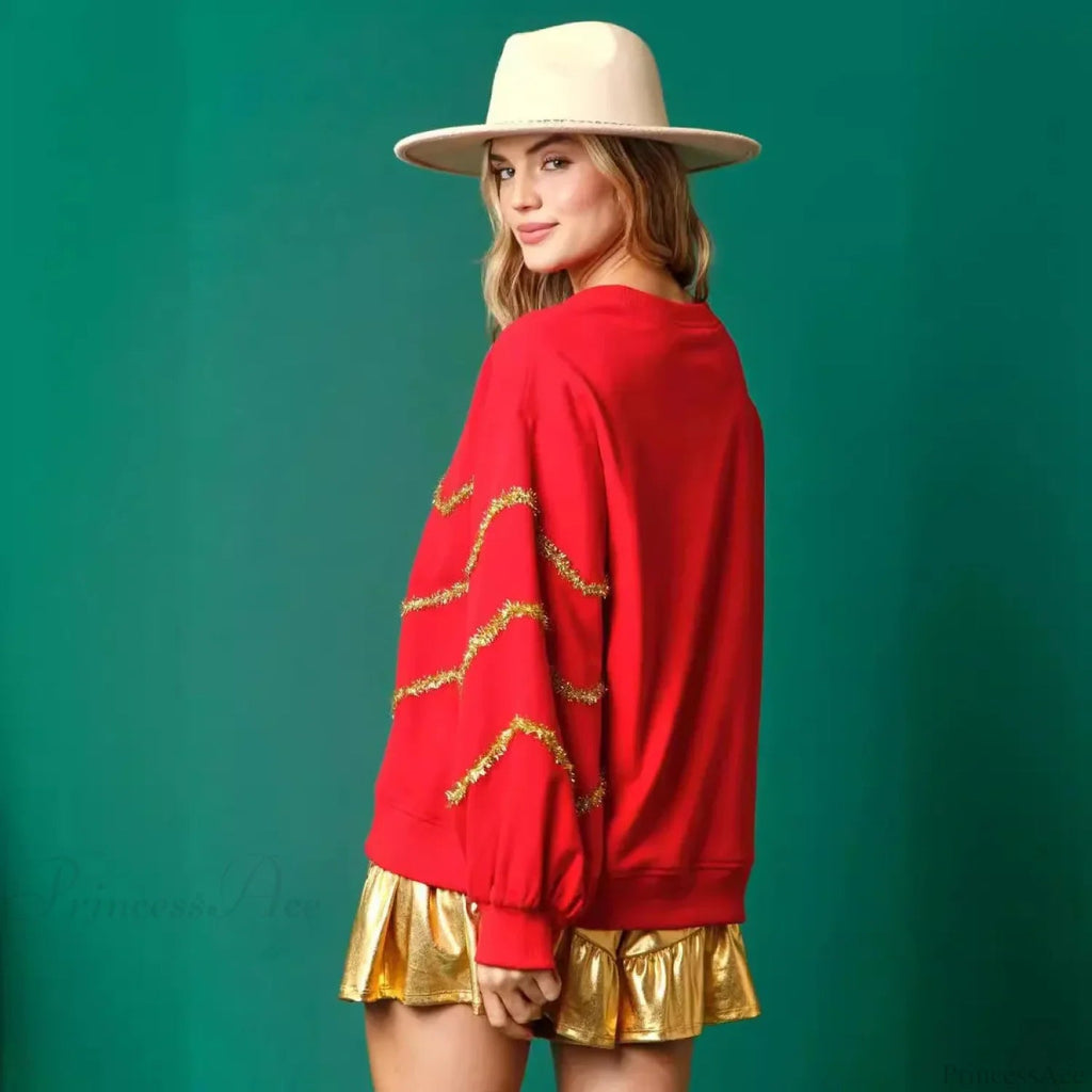 Autumn New Christmas Sequins Stripes Long Sleeve Christmas Sweater