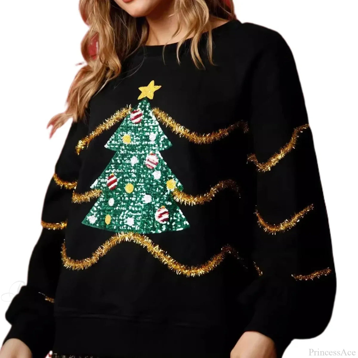 Autumn New Christmas Sequins Stripes Long Sleeve Christmas Sweater
