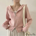 Autumn Winter Long Sleeve Short Loose Knitted Zipper Cardigan