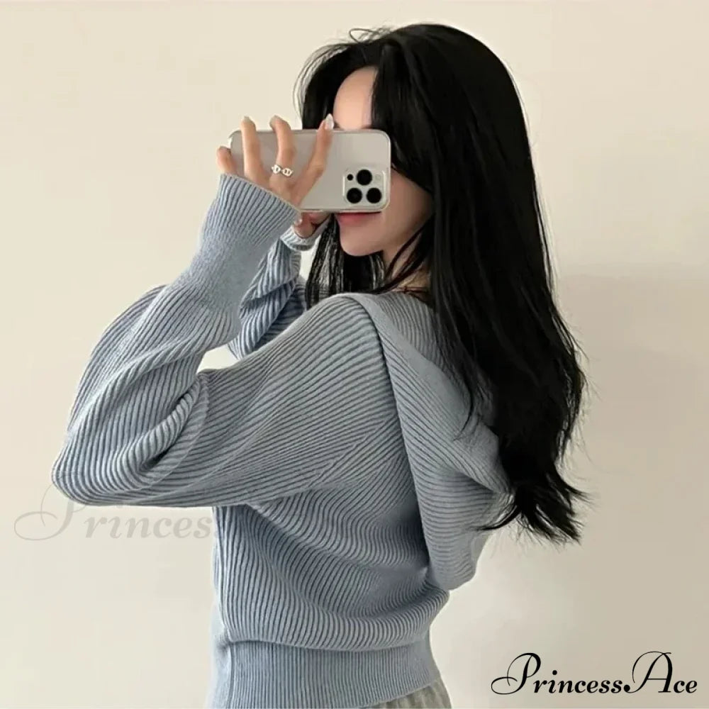 Autumn Winter Long Sleeve Short Loose Knitted Zipper Cardigan