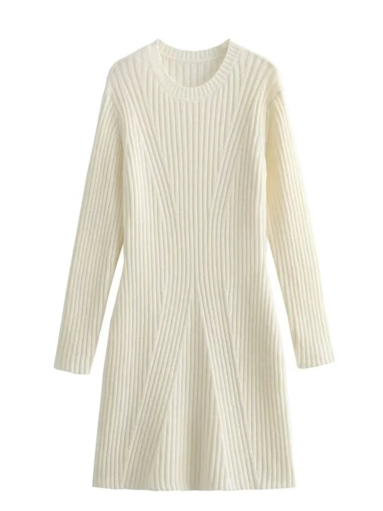 Knit Ribbed Dress Female High Waist Loose Patchwork Commute Party Dress Knitwear Mini Dress