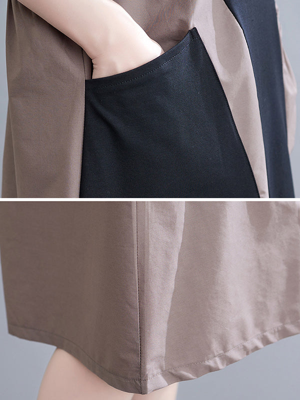 Original Loose Split-joint Contrast Color Midi Dress