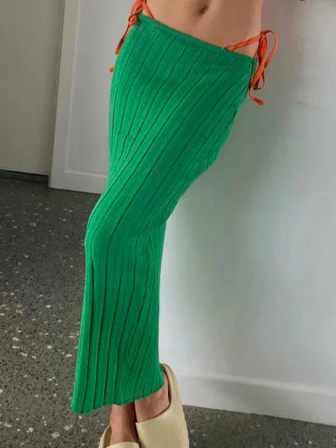 Summer Knit Long Skirt Holiday Party Beach Cove-up Midi Skirts Dropped Waist See Through Wrap White Maxi Skirt