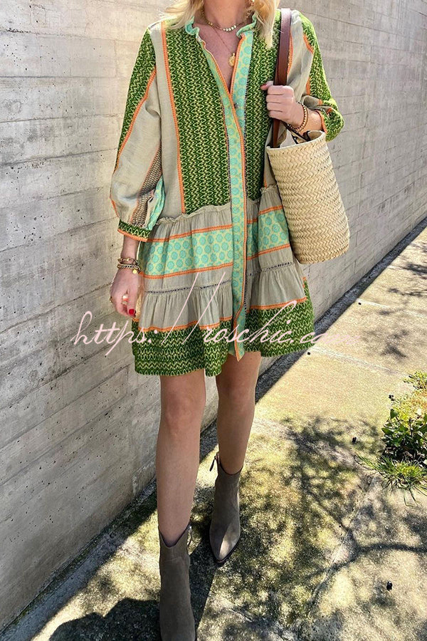 Look My Vacation Style Print Button Loose Mini Dress