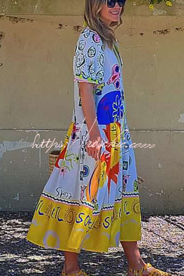Chasing the Sun Unique Print Pocketed Shirt Midi Dress