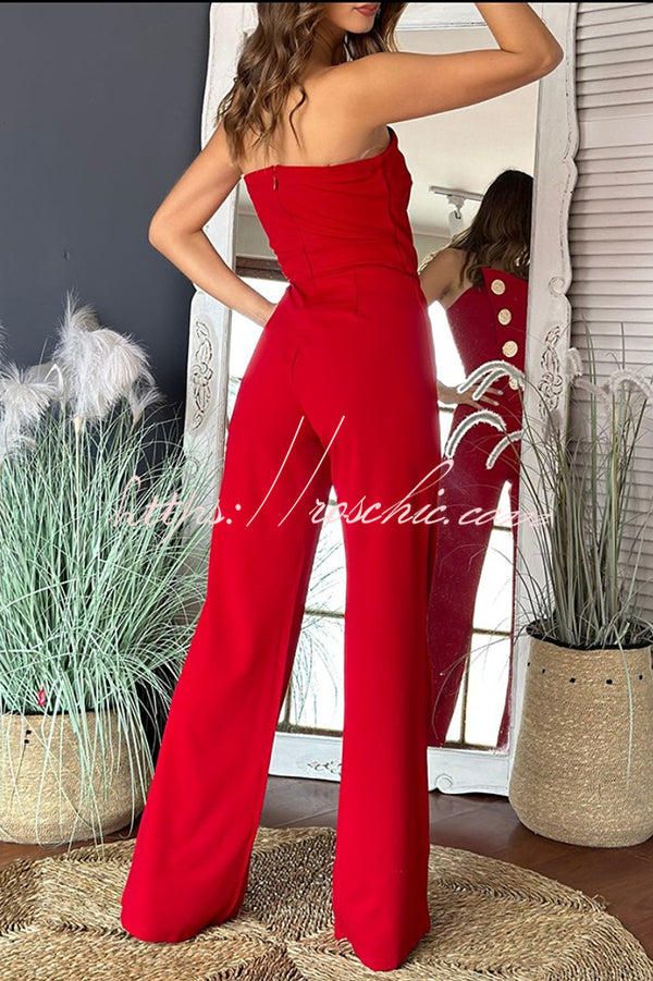Color Tube Top Gold Button Embellished Bootcut Jumpsuit