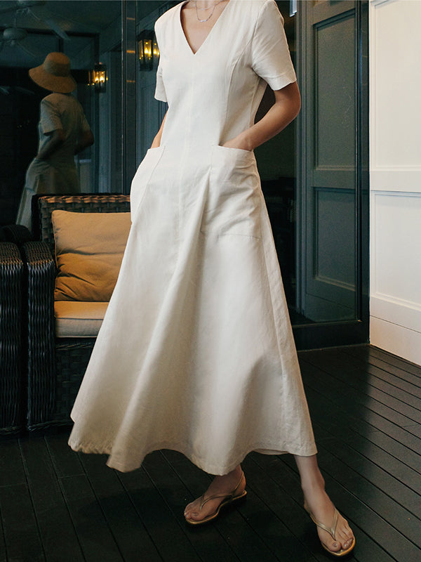 Simple Color Pleated Midi Dress