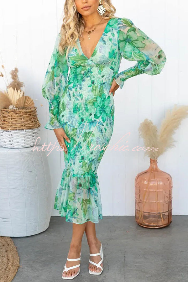 Garden Gathering Smocked Waist Midi Dress