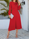 A-line Long Sleeves Asymmetric Bowknot Elasticity Color Round-neck Midi Dresses