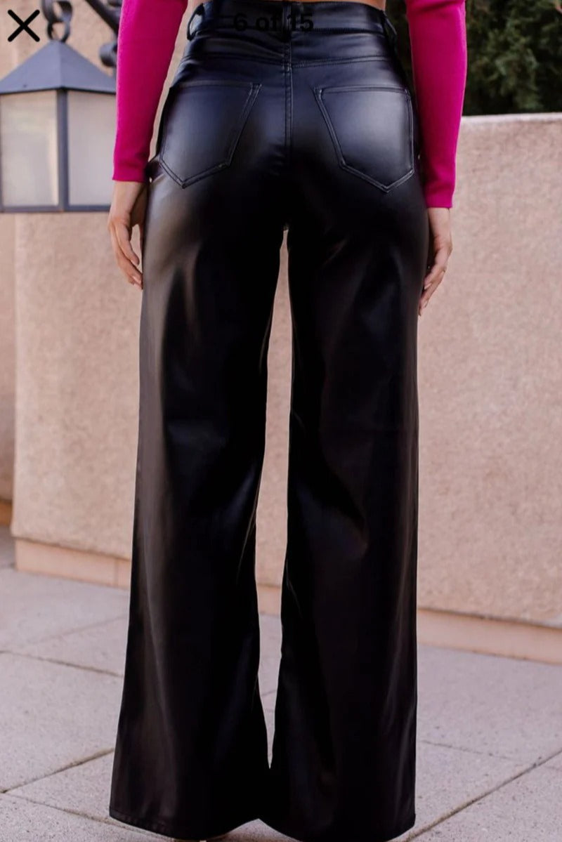 High-waist Leather Wide-leg Pants