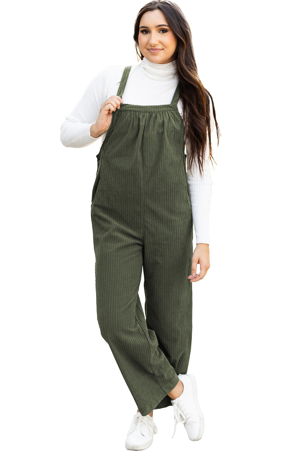 Color Pocketed Corduroy Overall
