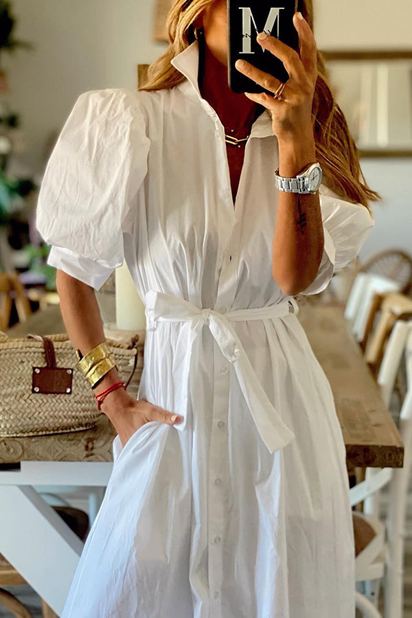 Pocketed Shirt Midi Dress