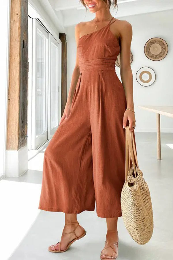 Sling Waist Pocket Straight Sleeveless Jumpsuit