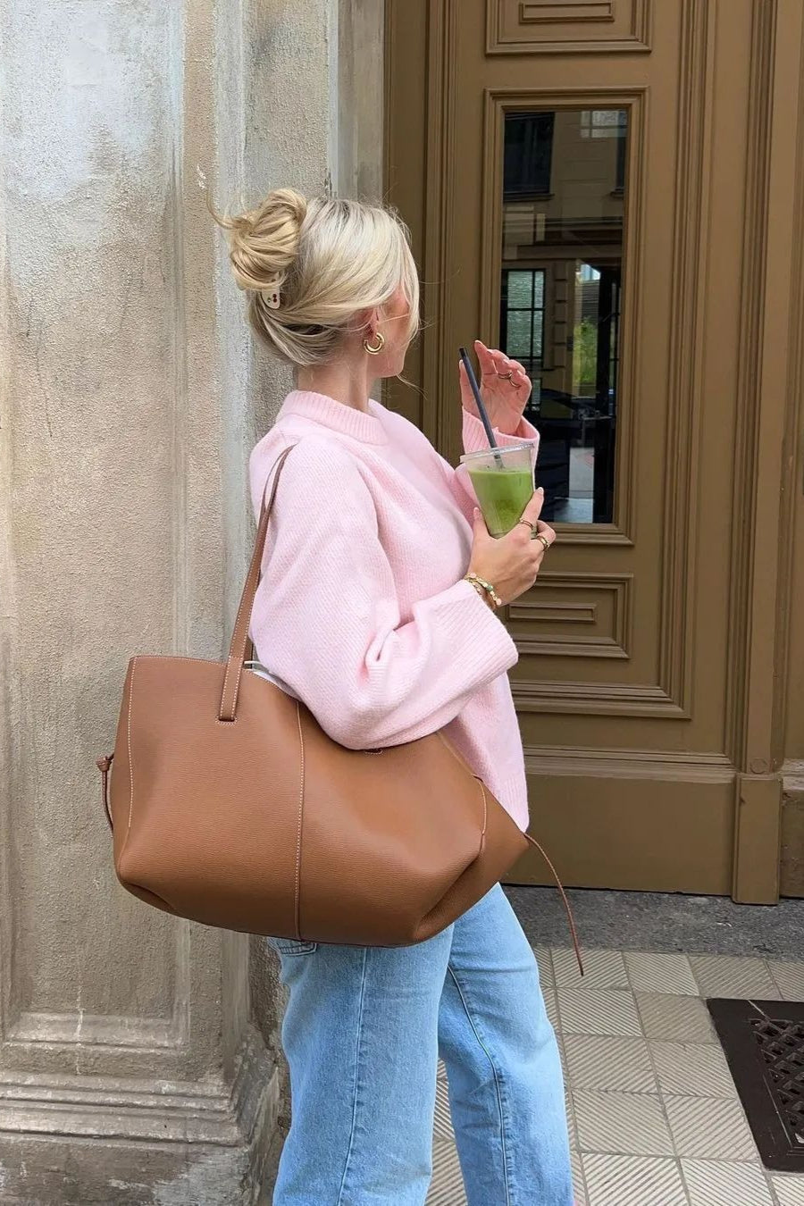 Sweet Pink Crew Neck Pullover Knit Sweater