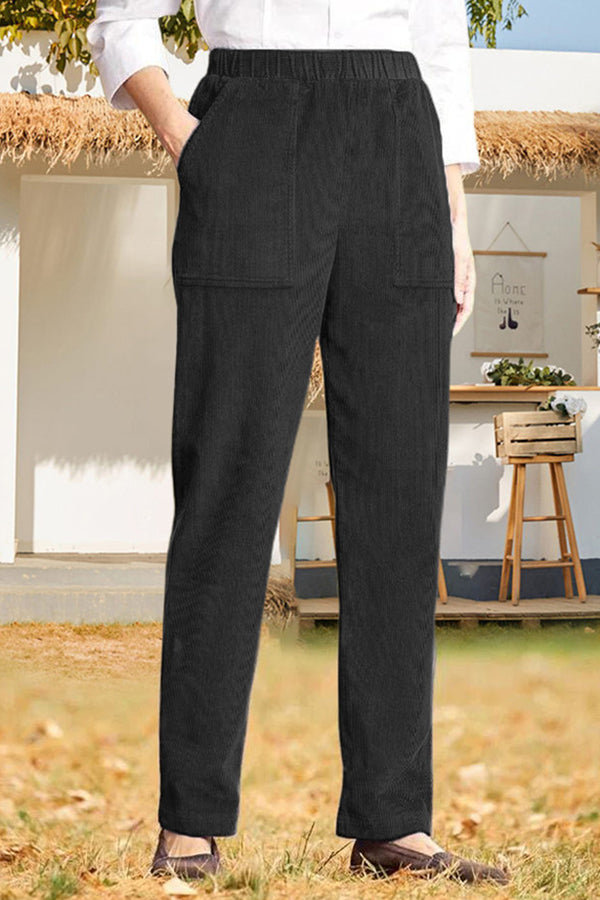 Color Elastic Waist Striped Straight Pants