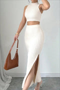 Knit Sweater Tank Top & Split Skirt Sweater Dress