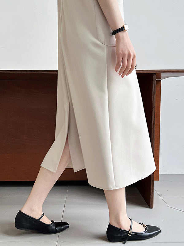 Loose Sleeveless Color Round-neck Midi Dresses
