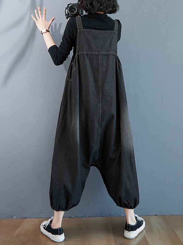Simple Denim Buttoned Overalls&dress