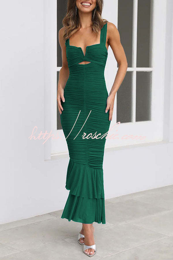 Color High Waist Pleated Mermaid Dress