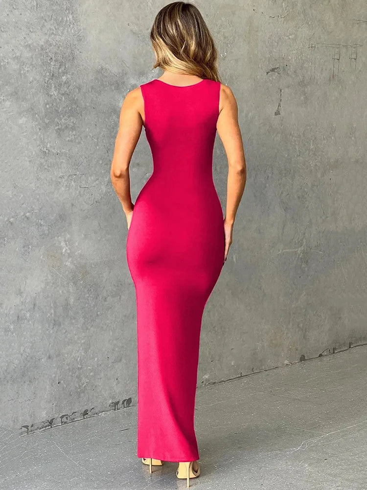 Sleeveless Maxi Dress for Summer New Square Collar Bodycon Club Party Long Tank Dress New