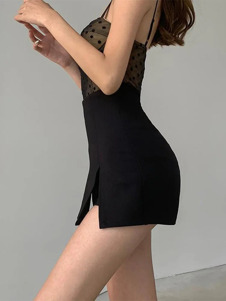 Split Shorts Skirt ’s Office Suit Skirt Summer New Black Mini A-line Pants Skirt High Waist Wide Leg Shorts