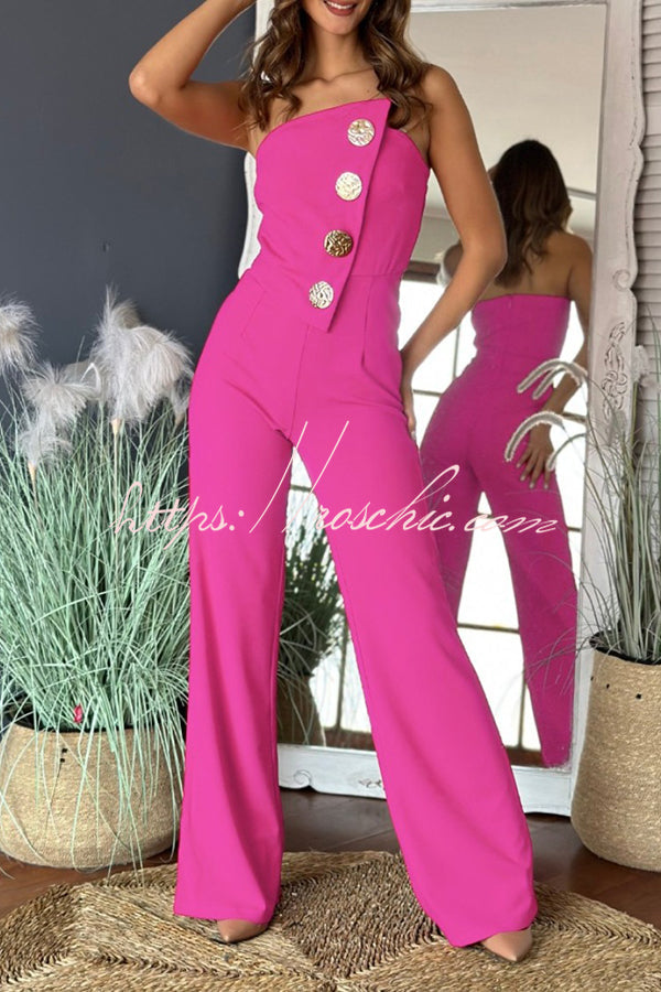 Color Tube Top Gold Button Embellished Bootcut Jumpsuit