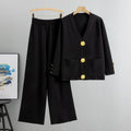 Azaria – Metal Button Wool Sweater Pants Suit