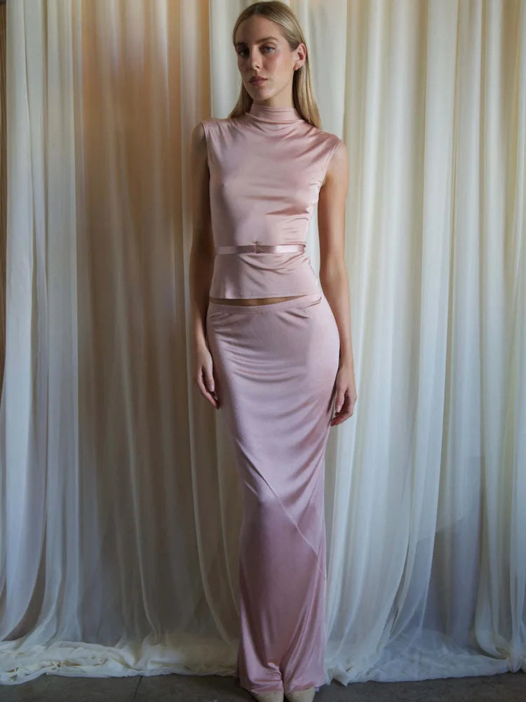 Sleeveless Round Neck Slim Fit Top and Skirt Set for ’s Autumn Winter New Party Two-piece Set