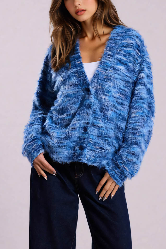 Colorful Striped V Neck Loose Knit Cardigan
