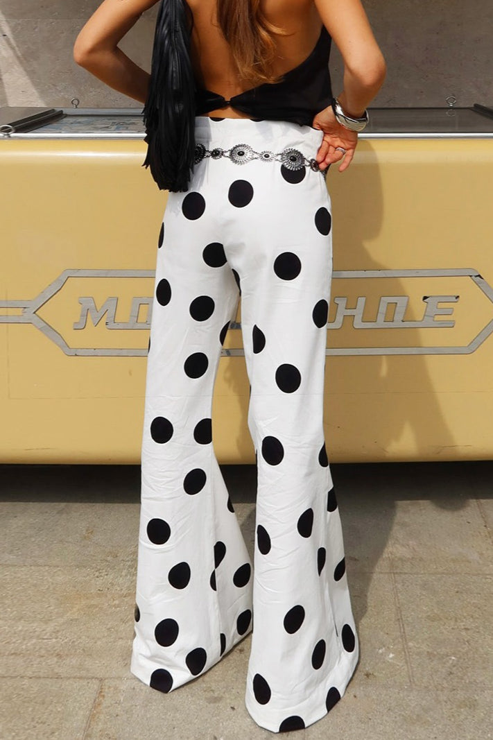 Color Block Polka Dot Flared Pants