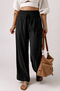 Drawstring Shirred Elastic Waist Wide Leg Pants