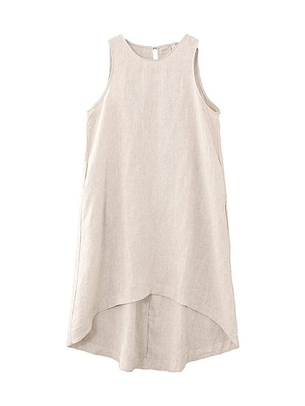 High-low Loose Color Round-neck Midi Dresses
