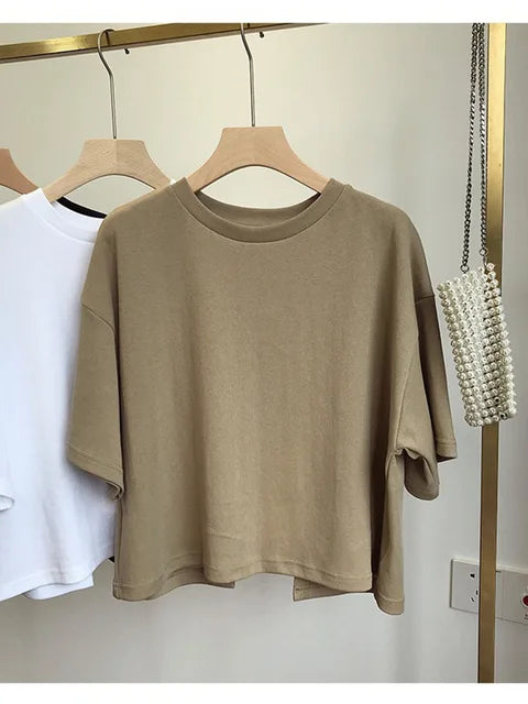 Summer New Backless T-shirt Korean Round Neck Loose Sweet Spicy Wind Short-sleeved Crop Tops