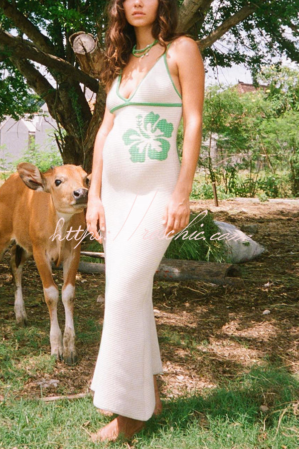 Midsummer Knit Pattern Mermaid Hem Halterneck Stretch Midi Dress