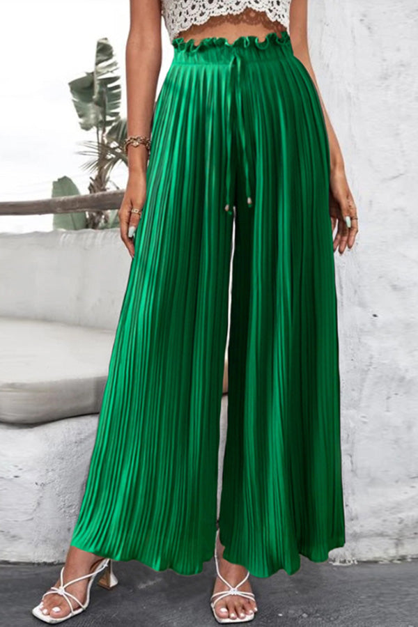 High Waist Pants Drape Pleated Wide Leg Trousers