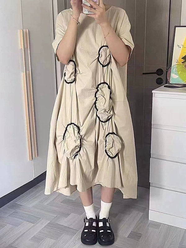High-low Loose Pleated Round-neck Midi Dresses