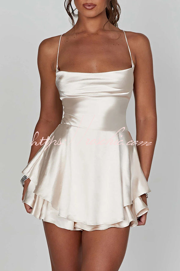 Ruffled Satin Strappy Satin Backless Lace Up Mini Dress