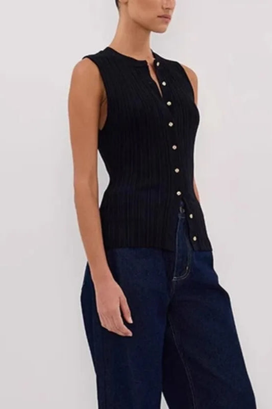 Ribbed Sleeveless Cardigan