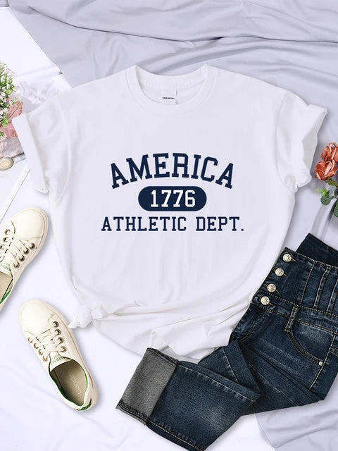 America 1776 Athletic Dept Letter T-shirt Female Sport Crop Top Cool Hip Hop Tee Shirt Soft Breathable T Shirt