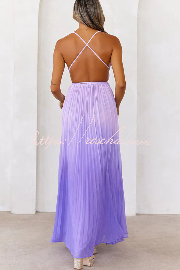 Love Letter to You Pleated Gradient Print Back Tie-up Slit Maxi Dress