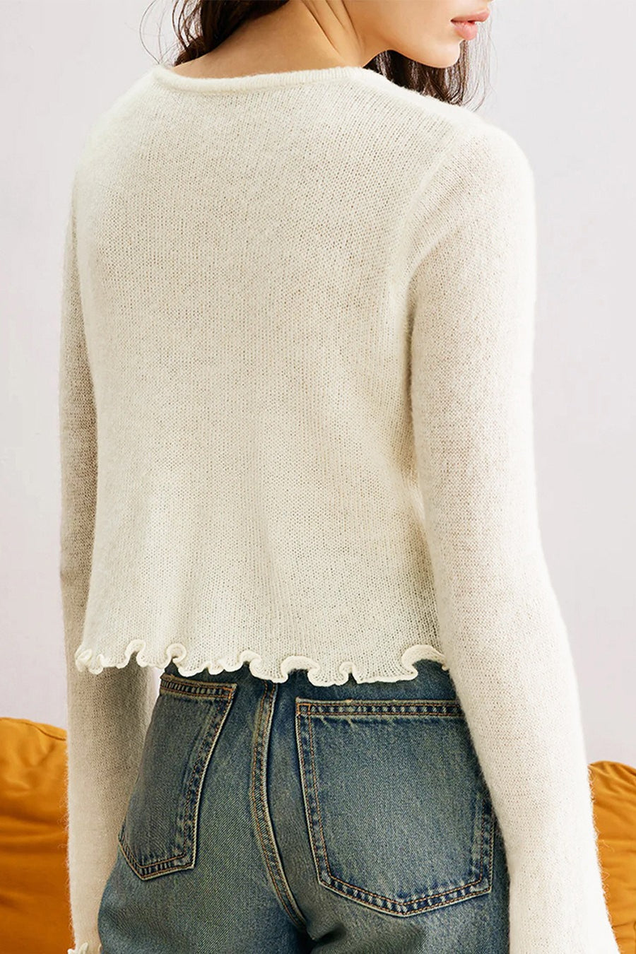 Slim-fit 3d Ruffled Pullover Knit Cardigan