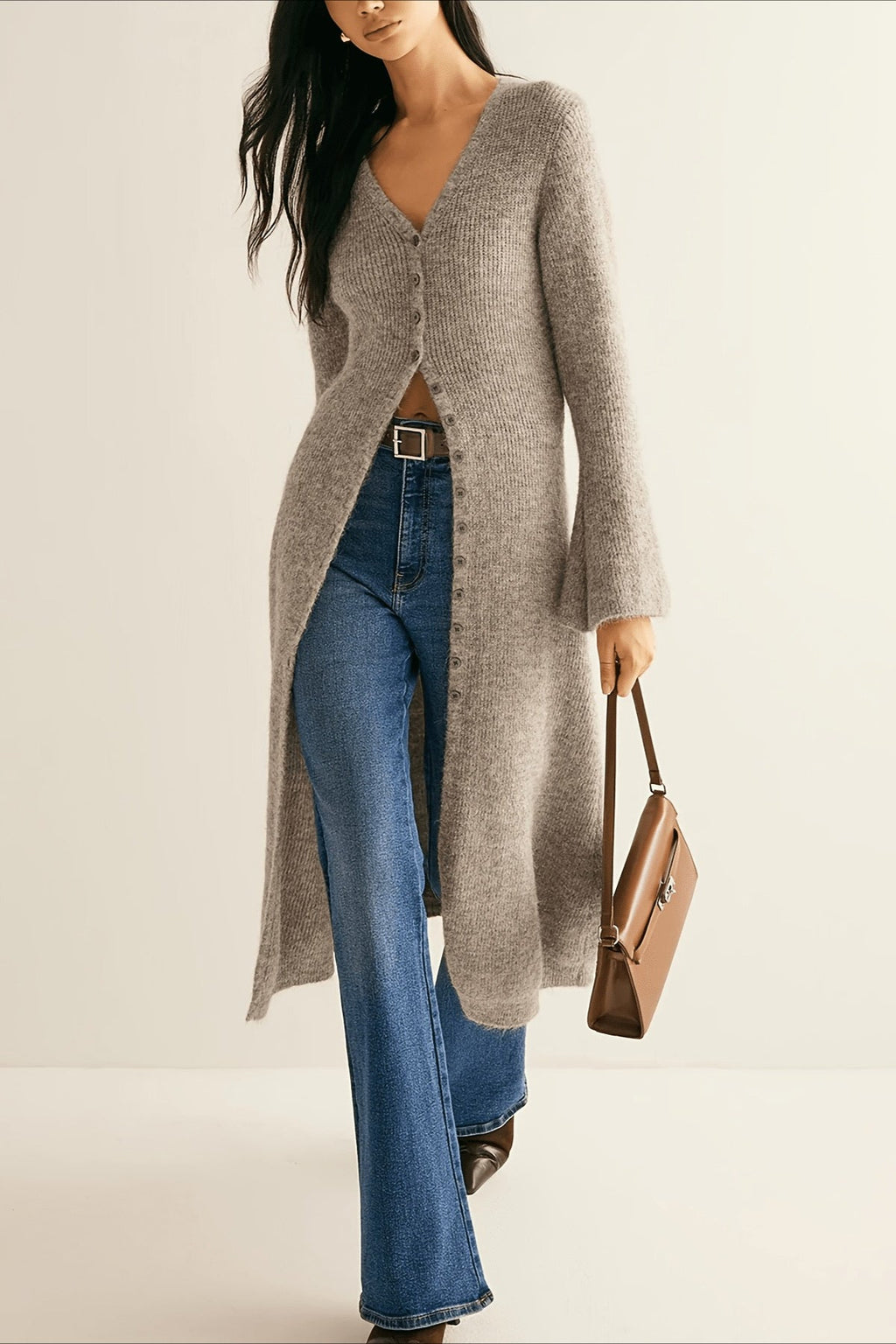 French Retro Long-sleeve Mid-length Knit Cardigan