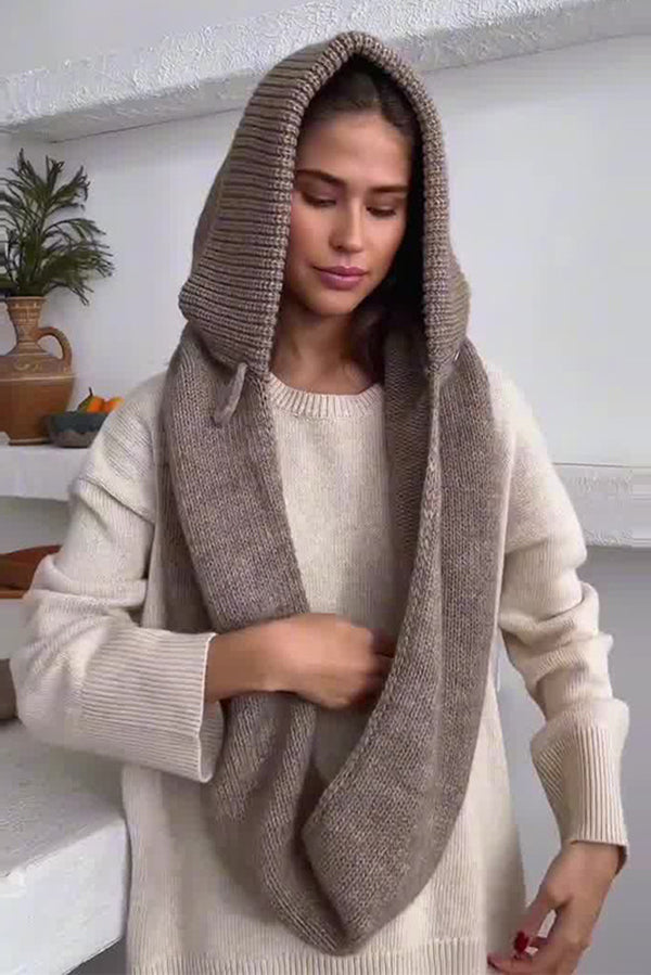 Color Knitted Hooded Scarf and Thick Warm Gloves Two-piece Set