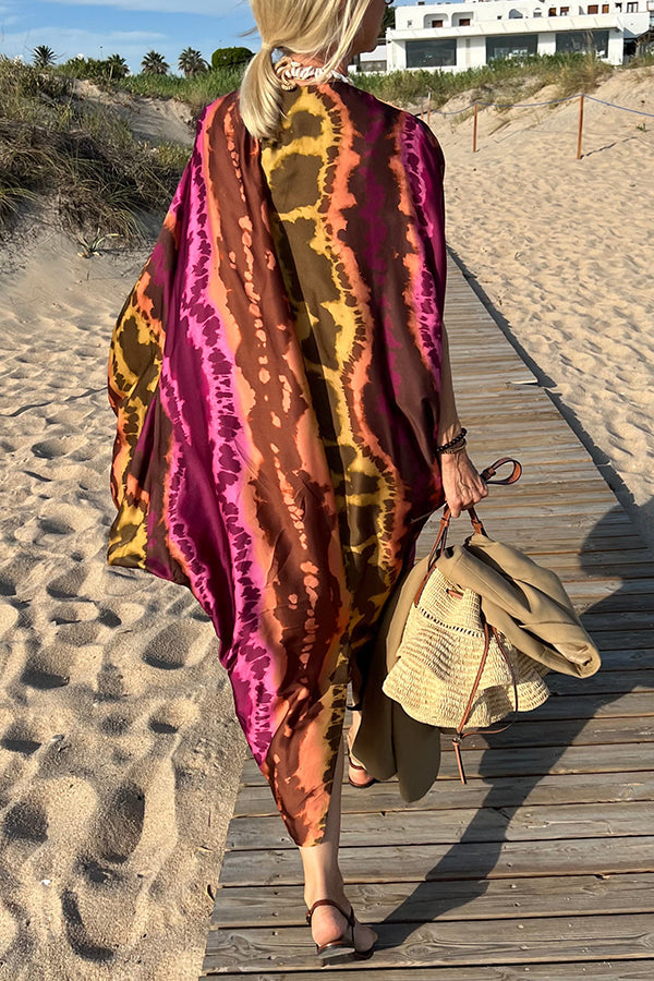 From Beach to Dinner Printed Kimono Drape Loose Midi Dress