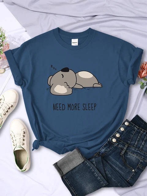Need More Sleep Cartoons Bear T-shirt Street All-math Tops Hip Hop Clothing Personality Female Short Sleeve